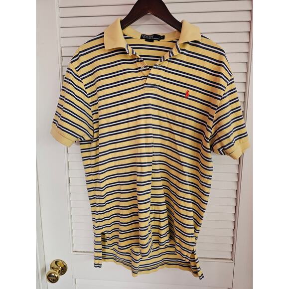 POLO RALPH LAUREN YELLOW NAVY STRIPED SHIRT MENS‎ LARGE - Picture 1 of 2